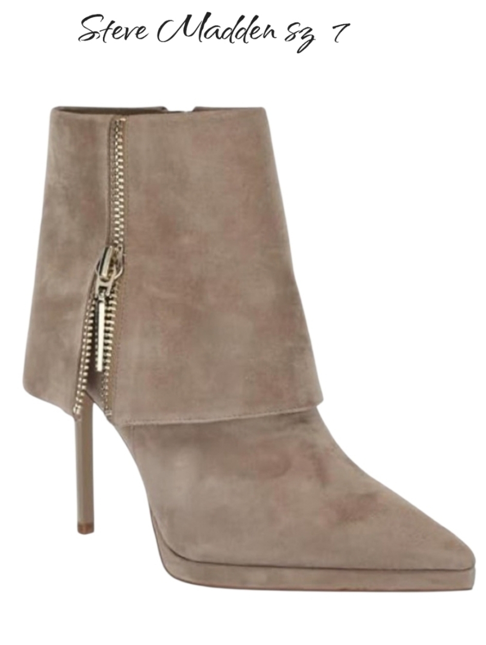 Steve Madden Renee Tan Suede Foldover Point Toe Ankle Booties sz 7